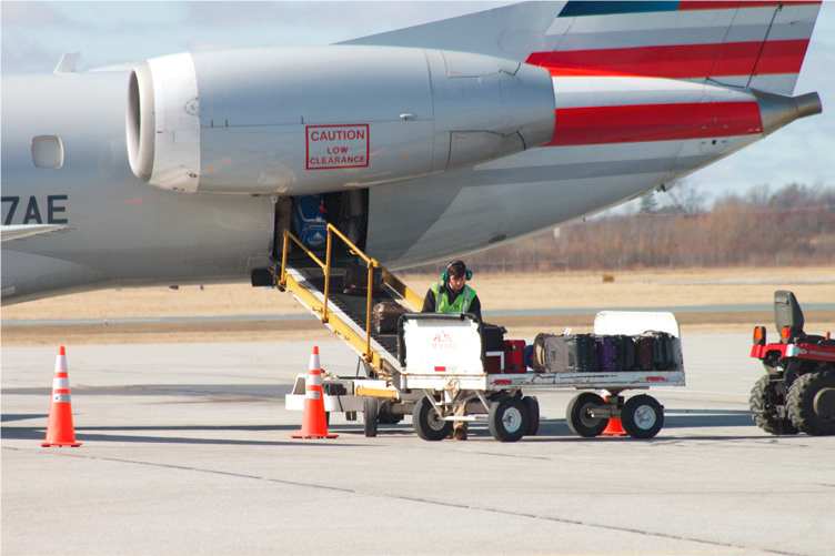 Ramp crew handling baggage and cargo operations
